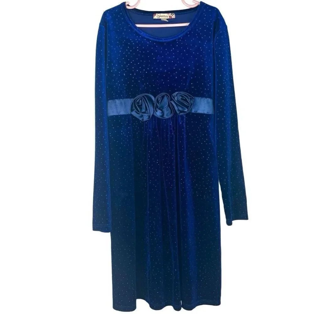 Speechless Girls’s Blue Long Sleeve Rose Dress 10